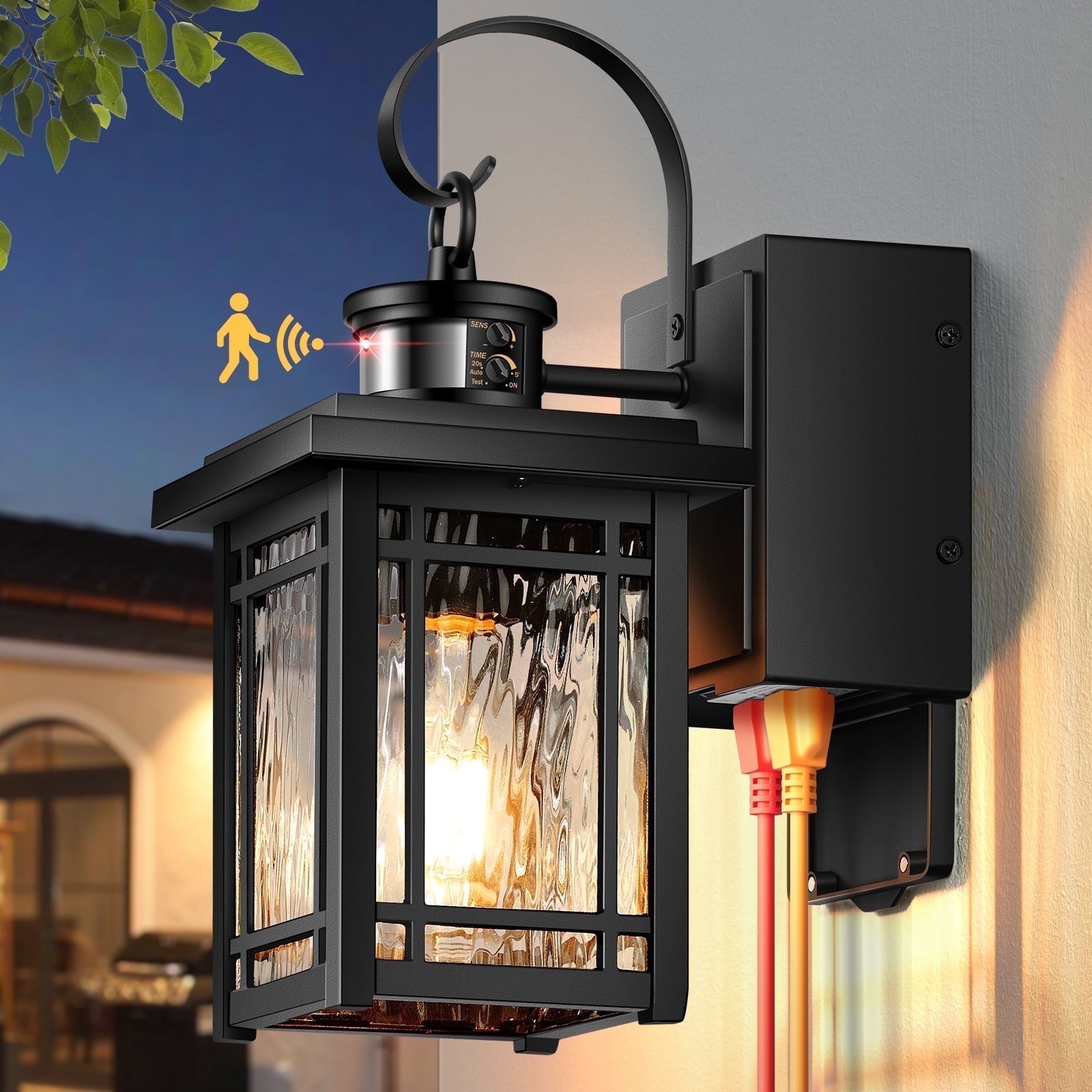 OPAXIS Led Porch Light with GFCI Outlet, Motion Sensor Outdoor Light ...