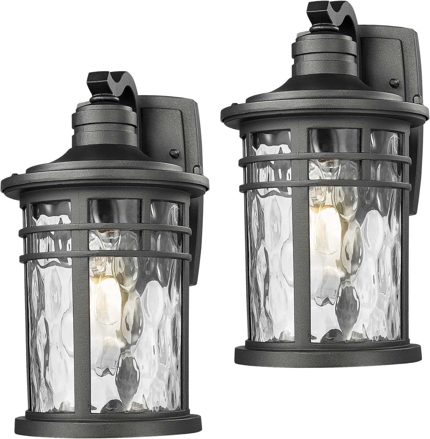 Outdoor Porch Lights Wall Mount, Outside Light Fixtures Sconces Wall Lighting with Water Ripple Glass Waterproof Exterior Lights for Patio Yard House Hallway Doorway Garage