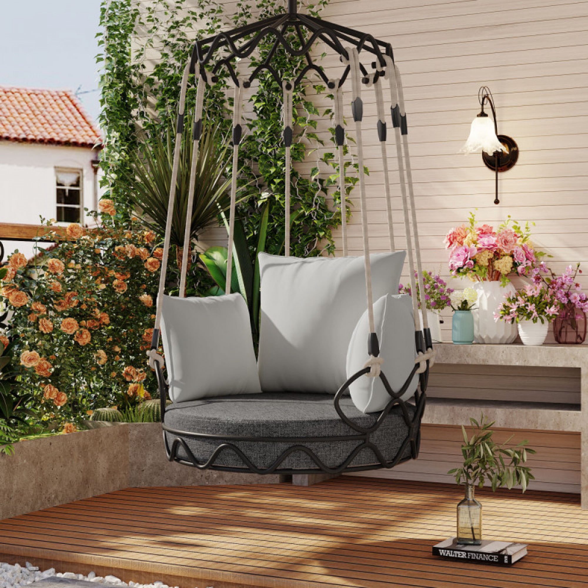 Outdoor Porch Swing Chair Hanging Basket, Hanging Chair with UV