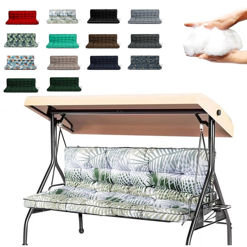 Outdoor Porch Swing Cushions, 4" thick patio swing cushions 3 Seater for outdoor furniture, Waterproof Bench Replacement Cushion with Ties(Bamboo leaves-71×40in)