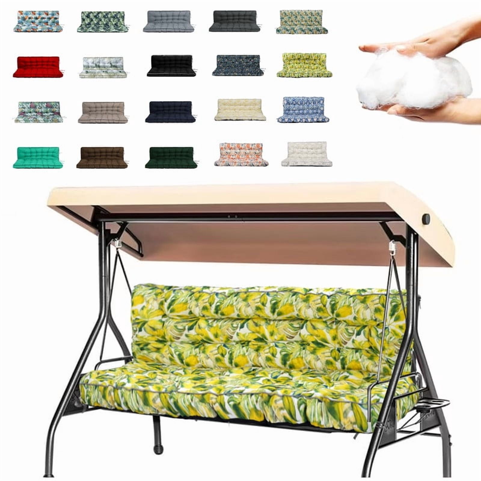 Outdoor Porch Swing Cushions, 4" thick patio swing cushions 3 Seater for outdoor furniture, Waterproof Bench Replacement Cushion with Ties(Caisu-63×40in)