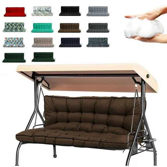 Outdoor Porch Swing Cushions, 4" thick patio swing cushions 3 Seater for outdoor furniture, Waterproof Bench Replacement Cushion with Ties(Coffee color-71×40in)