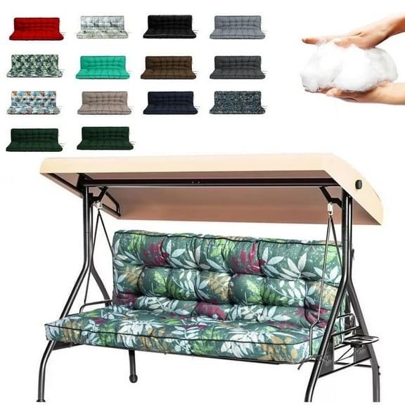 Outdoor Porch Swing Cushions, 4" thick patio swing cushions 3 Seater for outdoor furniture, Waterproof Bench Replacement Cushion with Ties(Green flowers-63×40in)