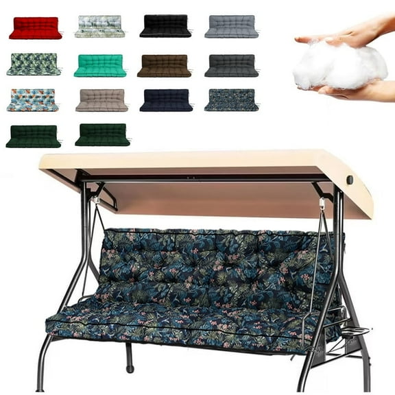 Outdoor Porch Swing Cushions, 4" thick patio swing cushions 3 Seater for outdoor furniture, Waterproof Bench Replacement Cushion with Ties(Hummingbird and flowers-63×40in)