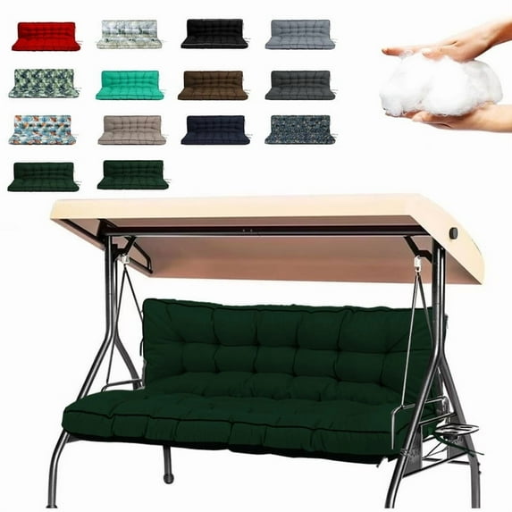 Outdoor Porch Swing Cushions, 4" thick patio swing cushions 3 Seater for outdoor furniture, Waterproof Bench Replacement Cushion with Ties(Ink green-63×40in)