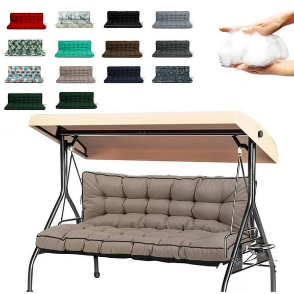 Outdoor Porch Swing Cushions, 4" thick patio swing cushions 3 Seater for outdoor furniture, Waterproof Bench Replacement Cushion with Ties(Khaki-55×40in)