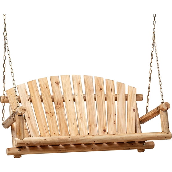 Outdoor Porch Swing Front Porch Hanging Wooden Bench Swing 2 Seat Chair for Garden, Patio, Backyard, Playground, Log Wood 800Lbs, 4 Ft, Brown