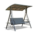 thumbnail image 1 of Outdoor Porch Swing with Polycarbonate Hardtop, 3 Seat Wicker Swing Chair Bench with Foldable Side Tables and Quick-Drying Foam Seat for Backyard Garden, Grey, 1 of 7