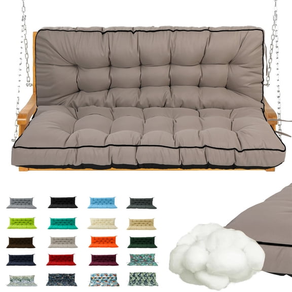Outdoor Porch Swing Replacement Cushions, Waterproof Bench Chair cushion, 2-3 Seater Patio Swing cushion with Backrest and Ties, 4" thick