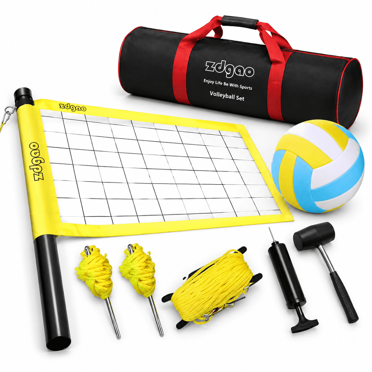 Outdoor Portable Adjustable Volleyball Net System 32FT Lemon Yellow ...