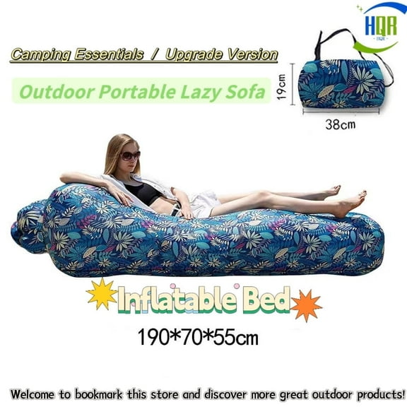 Outdoor Portable Air Beds, Inflatable Bed, Camping Essential, Waterproof, High Load-Bearing, Dark Blue Pattern