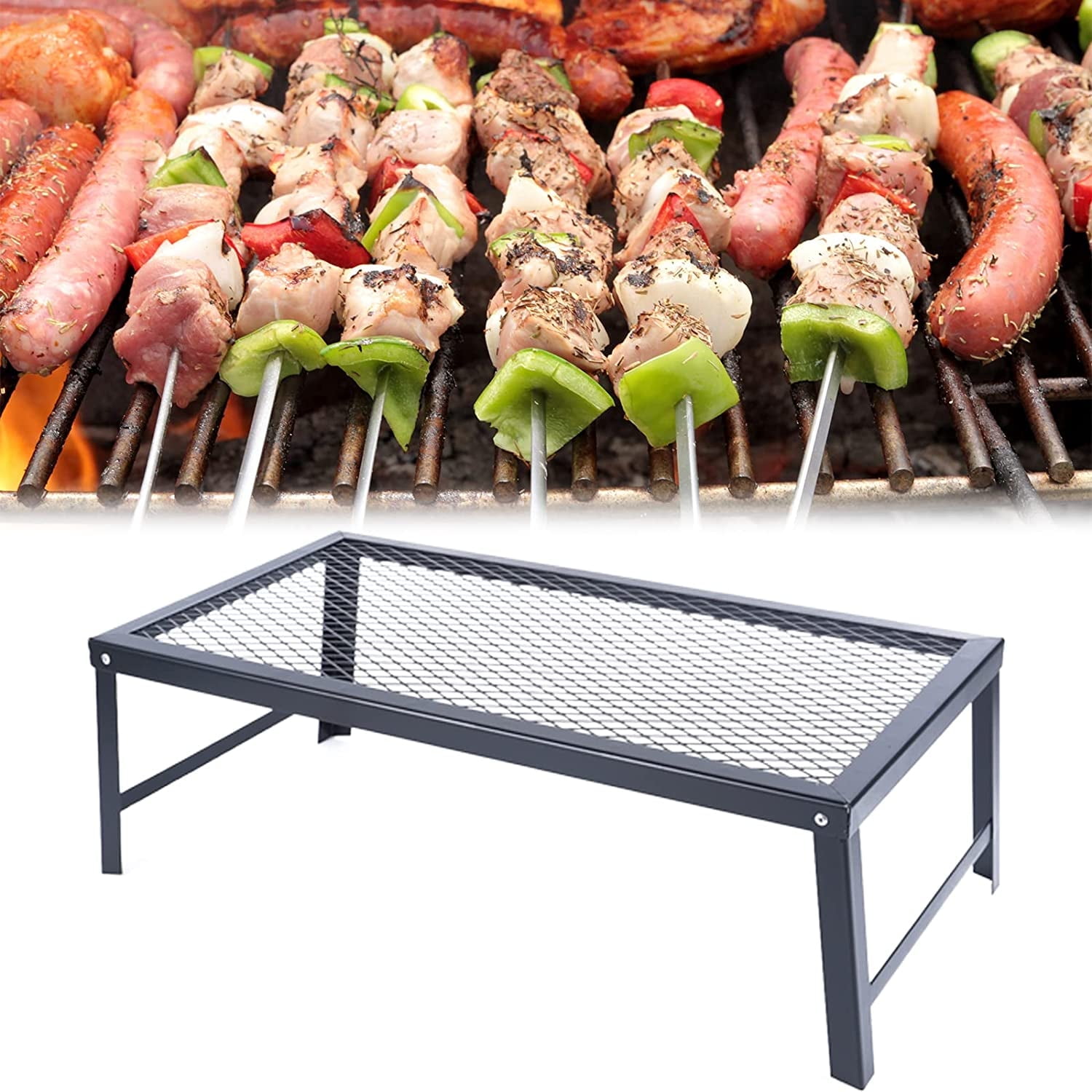 Outdoor Portable Camping BBQ Grill Over-fire Pit Foldable Cooking Stove Black