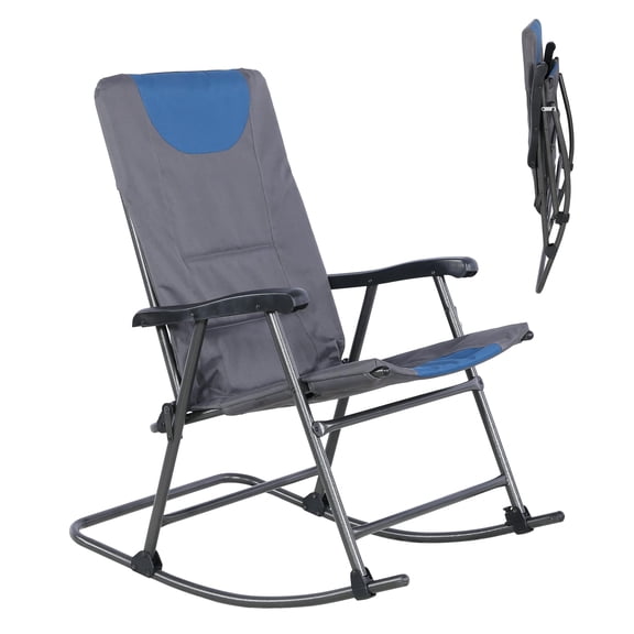 Folding Rocking Camping Chair for Adults,Heavy Duty Padded Rocker with High Back,Portable Outdoor Rocking Chair for Patio,Lawn,Garden,Beach,Up tp 400 lbs,Blue