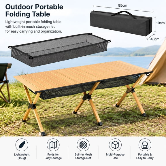 Outdoor Portable Folding Table Small Rectangular Table with Storage Net Sack for Camping Hiking Picnic Travel