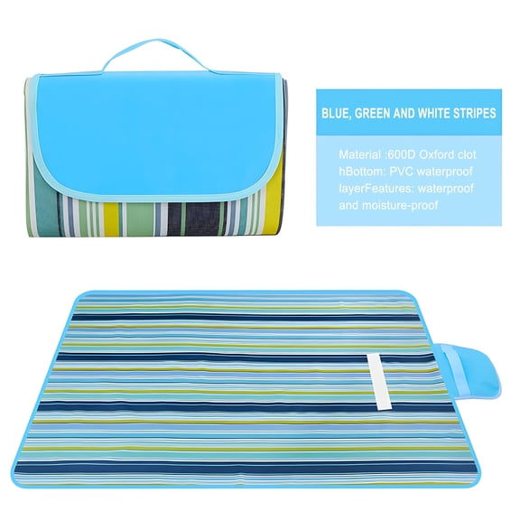 Outdoor Portable Picnic Mat with Handle, Waterproof Sandproof Extra Large Beach Blanket, Foldable Machine Washable, 59 x 39 Inches