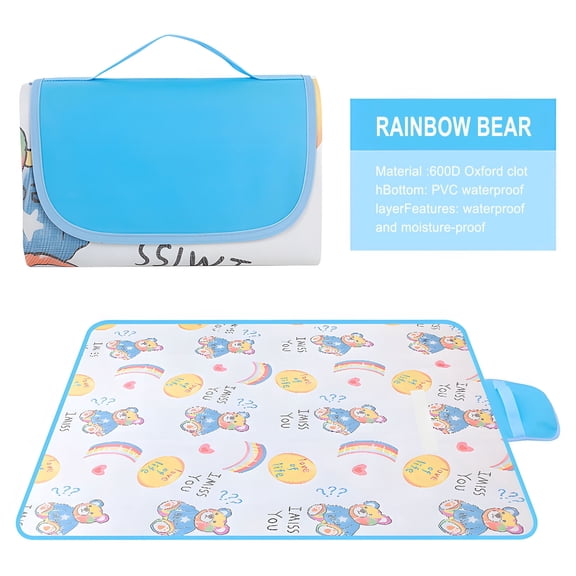 Outdoor Portable Picnic Mat with Handle, Waterproof Sandproof Extra Large Beach Blanket, Foldable Machine Washable, 59 x 39 Inches