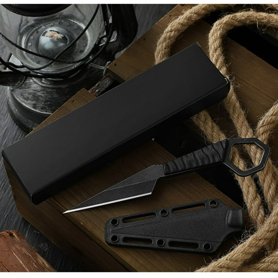 Outdoor Portable Small Knife, Black, Stainless Steel, 16 2x2 4x1cm, with Scabbard And Necklace, Compact, Lightweight, Ideal for Hiking, Picnicking, Wilderness Survival