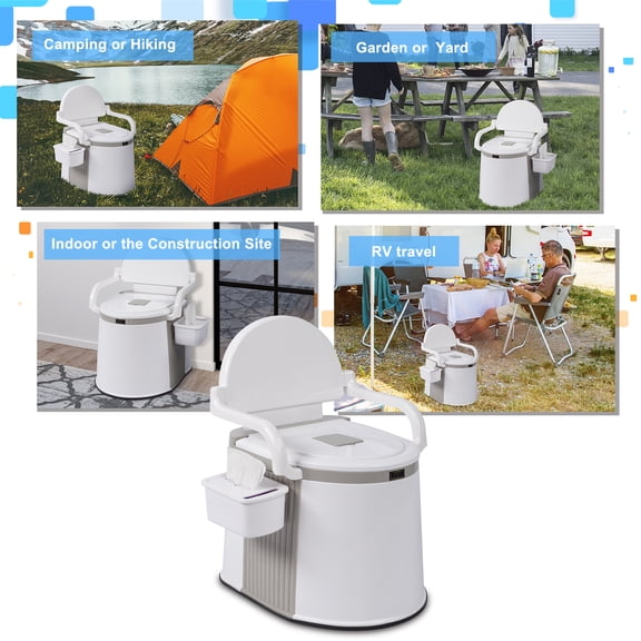 Outdoor Portable Travel Toilet for Camping Hiking Fishing RV Off White PP Material 5 Gallon Inner Bucket Anti Slip Strip Handrails 49x39x24cm 7.50 Lbs