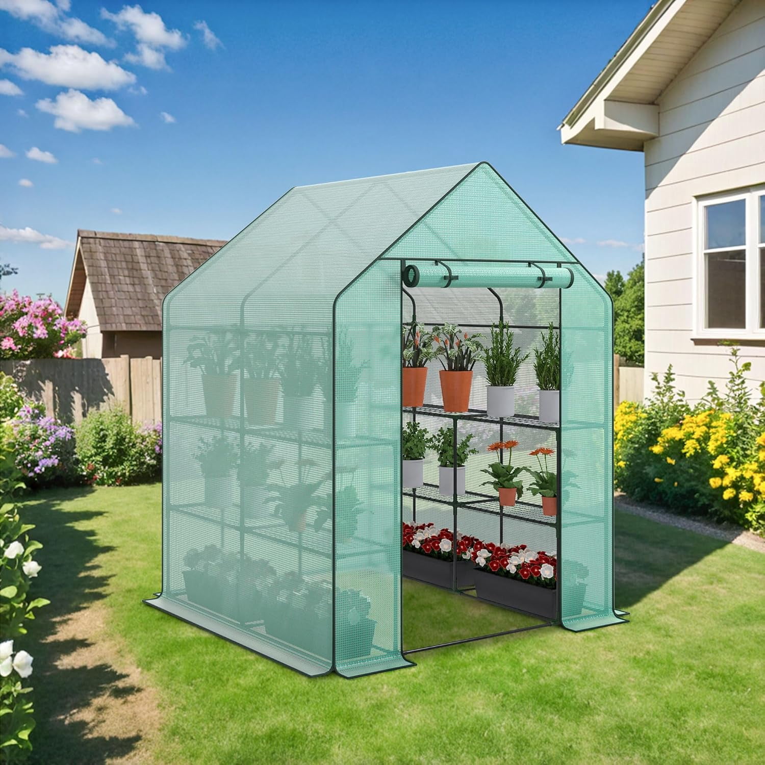 Gard Rope Outdoor Portable Walk-in Greenhouse 2 Tiers 8 Shelves Garden Greenhouse ...