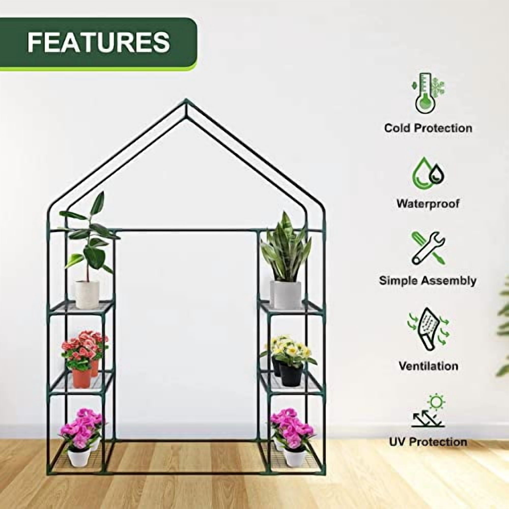Outdoor Portable Walk-in Greenhouse 3 Tiers 6 Shelves w/ Durable Cover Roll Up Zipper Door Steel Frame Windows Greenhouse w/ Ground Pegs, Ropes for Garden, Patio, Backyard