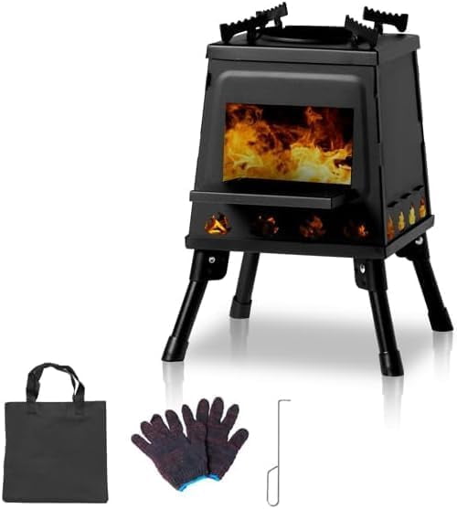 Outdoor Portable Wood Burning Stove, Heating Burner Wood Stove,Camping Stove For Tent,Camping, Ice-fishing, Cookout, Hiking, Travel,Tent Stove With Storage Bag,firewood hook,1 pair of gloves