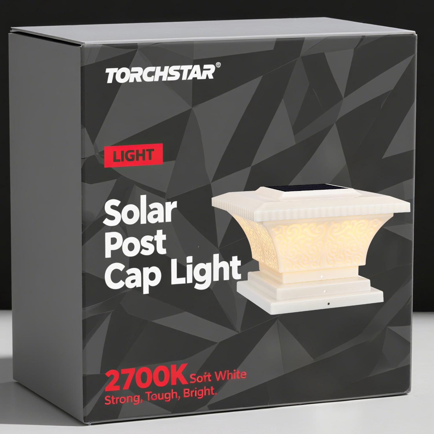 Solar Outdoor Post Cap Lights, Square Fence Light, Soft White Lamp, Creamy White Finish