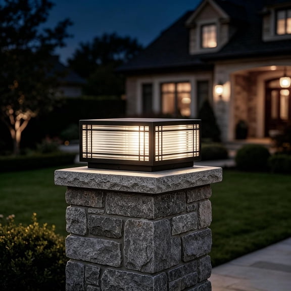 Outdoor Post Caps Lights Modern Square Fence Pillar Lamps Waterproof Lawn Column Cap Lamp Courtyard Stainless Steel Housing Light Deck Post Light Fixture with Pier Mount Yard Pedestal Light