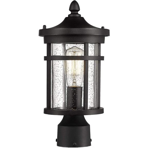 Outdoor Post Light, 13.75" Height Exterior Post Lighting Fixture, Outdoor Patio Post Lantern for Pathway, Driveway, Front/Back Door, Post Lamp in black finish with seeded glass