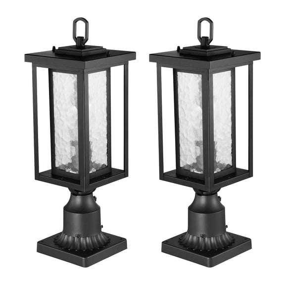 Outdoor Post Light 2 Pack, 17.72in Dusk to Dawn Lamp Post, Waterproof Exterior Column Light Fixtures with Pier Mount Base, Garden Pathway Lighting