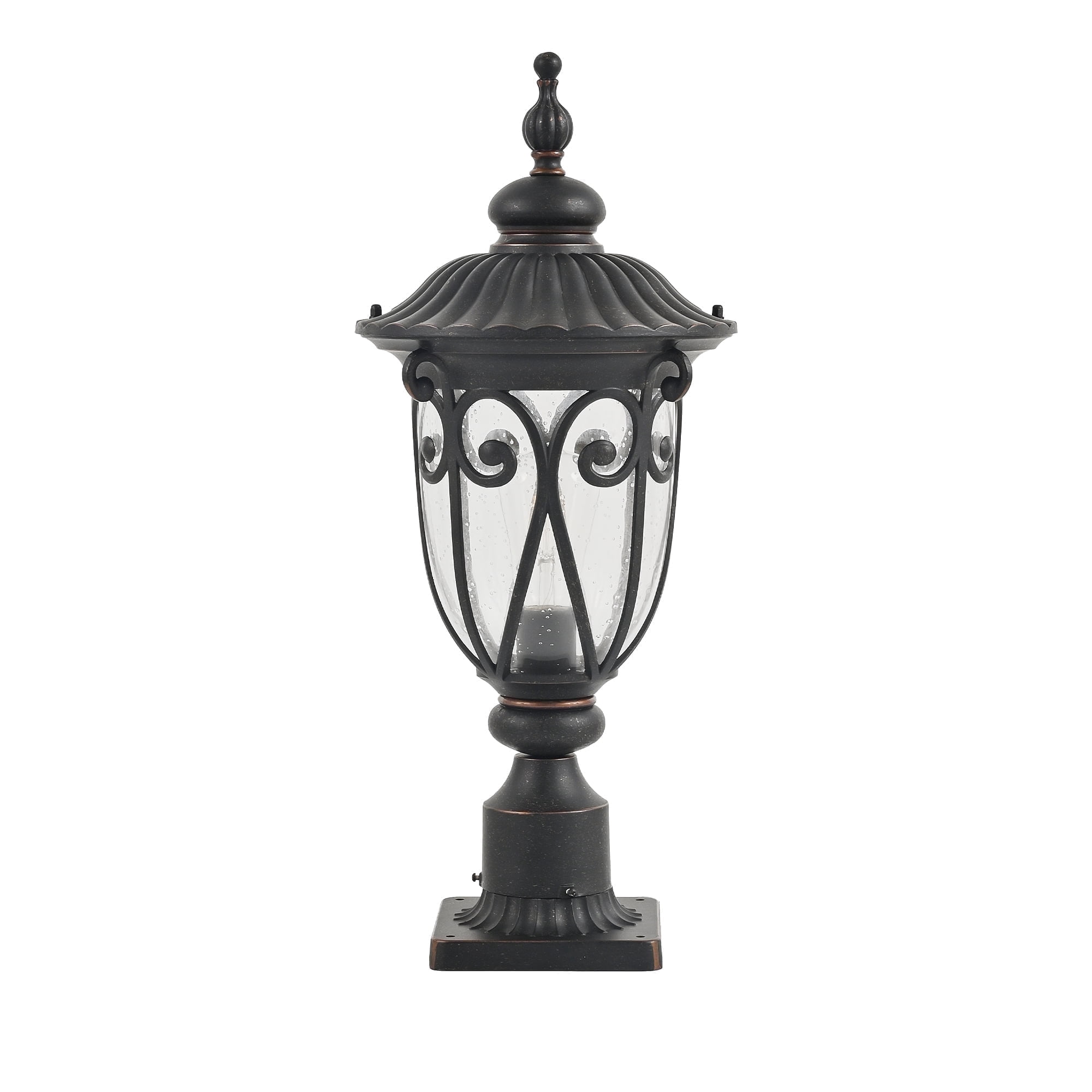 Outdoor Post Light with 2-in-1 Mount, 24-Inch Antique Bronze Exterior Pillar Lantern for Yard and Garden, Waterproof Vintage Post Lamp with Seeded Glass for Patio and Driveway, E26 Base