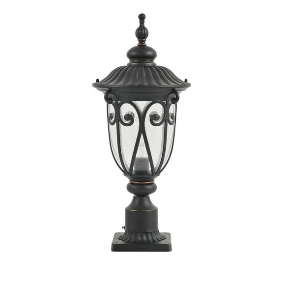 Outdoor Post Light with 2-in-1 Mount, 24-Inch Antique Bronze Exterior Pillar Lantern for Yard and Garden, Waterproof Vintage Post Lamp with Seeded Glass for Patio and Driveway, E26 Base