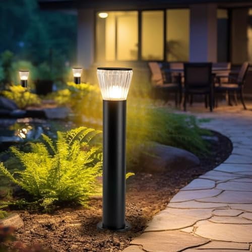Outdoor Post Light, 9W LED Pathway Light, 24-Inch Black Aluminum Bollard with Diamond Acrylic Shade, 3000K Warm White, IP55 Waterproof, 110V AC$$Tools & Hardware Other