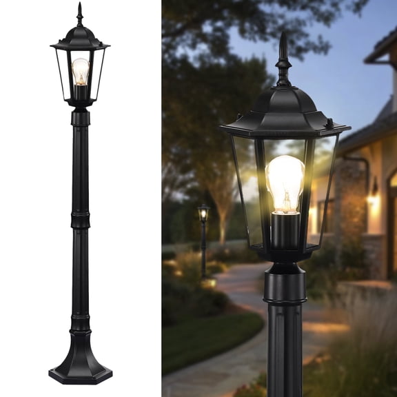 Black Outdoor Post Light Fixture, 42'' Waterproof Hardwired Pole Lantern with Clear Glass, Adjustable Height Yard Garden Driveway Lamp