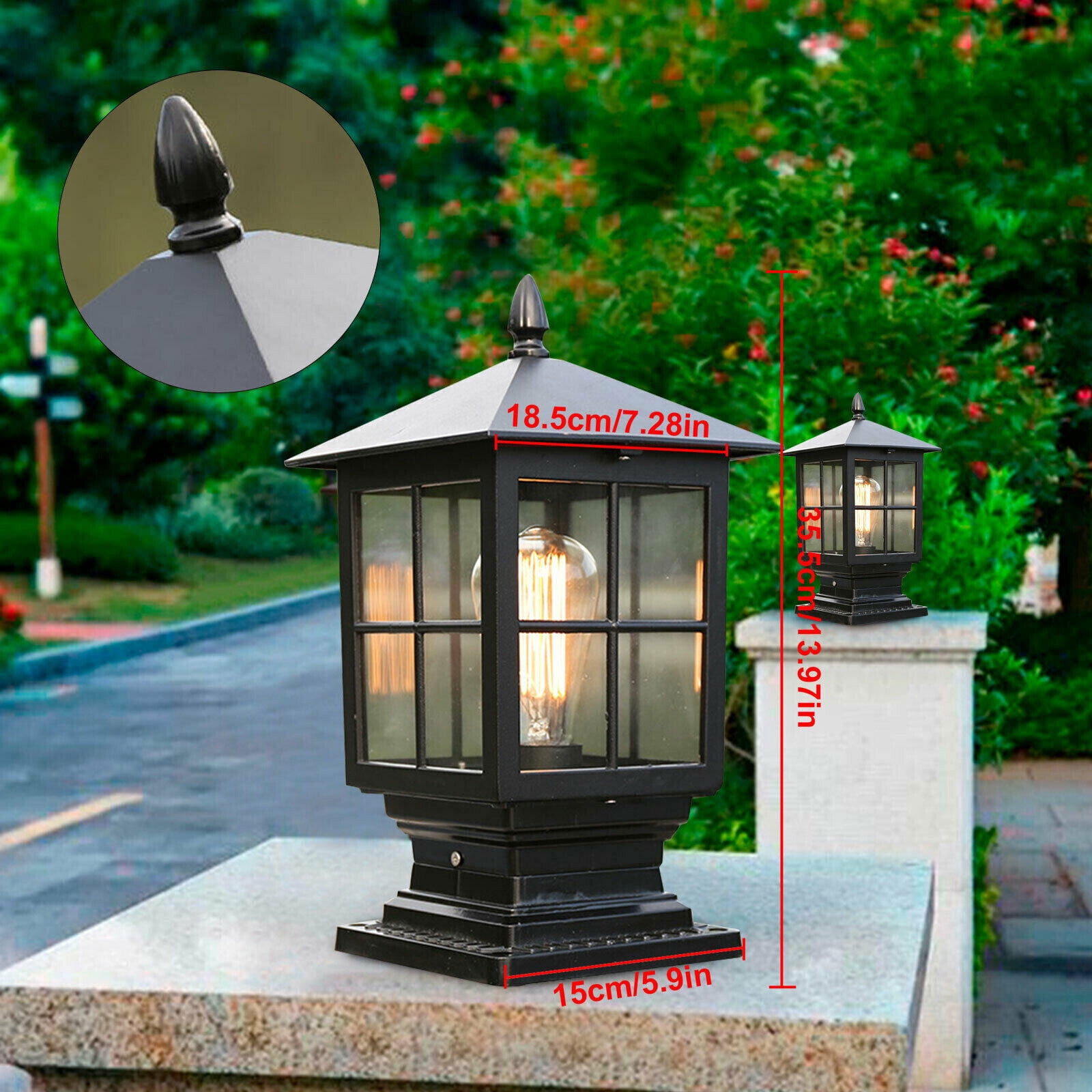 Outdoor Post Light Vintage Black Lantern Garden Fence Pillar Lamp Waterproof