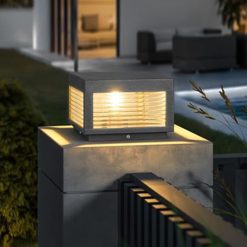 Outdoor Post Lights Hard Wired, 9.8'' AC100-240V Pillar Lights Waterproof, Modern 3000K LED Column Light E26 Bulb Light Post for Outside, Outdoor Fence Pillars Lamp Column Lighting for Patio Deck