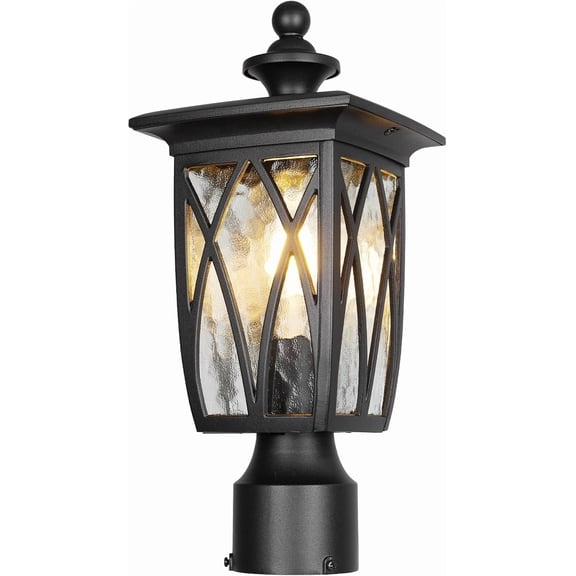 Outdoor Post Lights Lamp Post Light Fixture, 15'' Pole Lantern with E26 Base 60W Max & Waterproof Aluminum Housing Plus Water Ripple Glass,Fence Post Deck Lighting for Garden, Patio, Pathway
