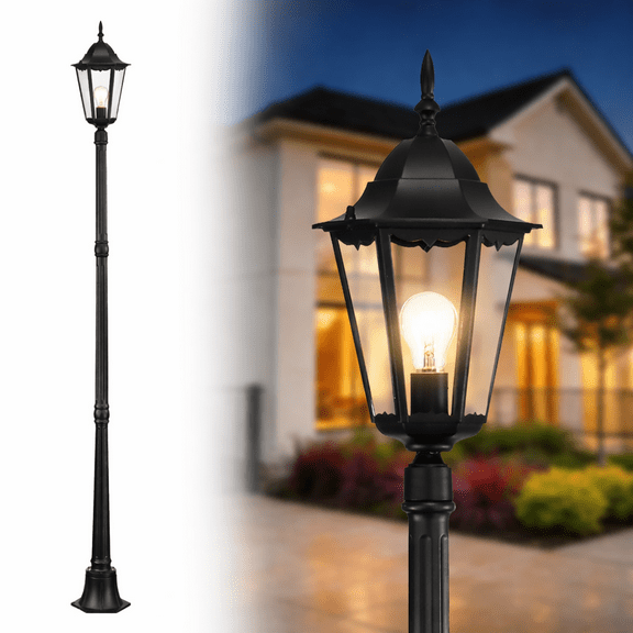 84" Outdoor Lamp Post Light, Black Hardwired Weatherproof Post Lantern for Garden, Patio, Driveway