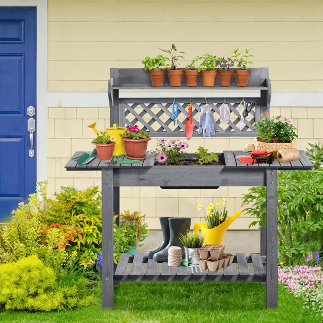 Outdoor Potting Bench Outdoor Garden Gardening Wooden Workstation