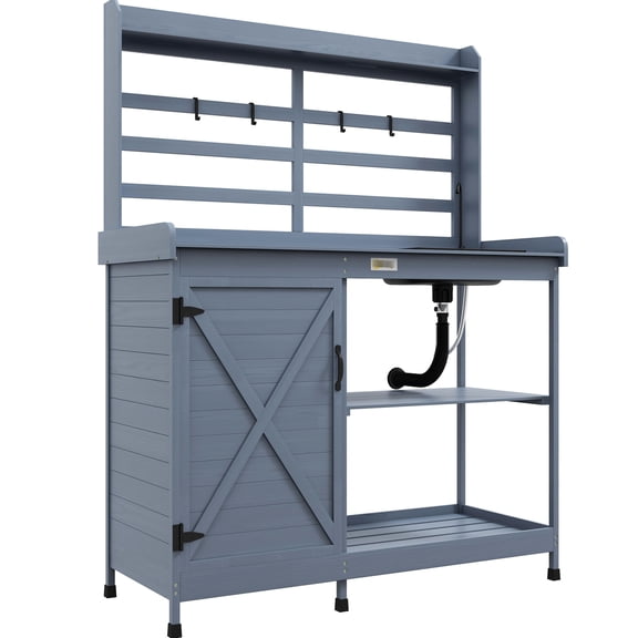 Outdoor Potting Bench with Storage | Enables Easy Plant Watering | Fir Wood and Metal Build | Prevents Moisture Damage