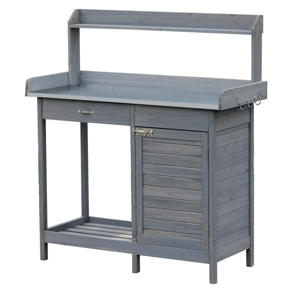 Outdoor Potting Table, Garden Work Station with Storage Cabinet, Open ...