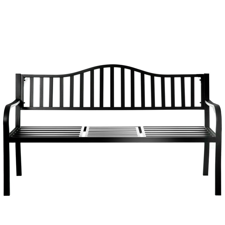 Outdoor Powder Coated Steel Park Bench Garden Bench with Pop Up Middle Table Lawn Decor Seating Bench for Yard Patio
