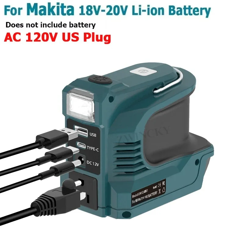 Outdoor Power Bank AC 120-220V 200W Battery Inverter Adapter For  Ma*kita 18V Li-ion Batteries