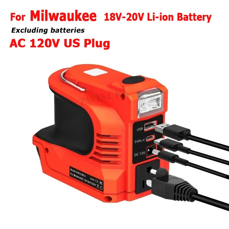 Outdoor Power Bank AC 120-220V 200W Battery Inverter Adapter For  Mil*wau*kee 18V Li-ion Batteries 48-11-1812