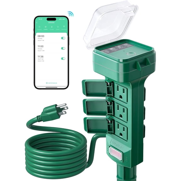 Outdoor Power Stake, Smart WiFi Light Timer with 6 Electrical Outlets, 6FT Power Strip, Weatherproof for Patio, Outdoor Lights, Christmas Decoration, Compatible with Alexa/Google Assistant