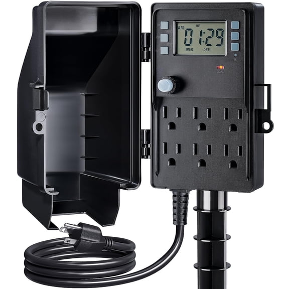Outdoor Power Stake Waterproof, 7-Day Programmable Digital Timer