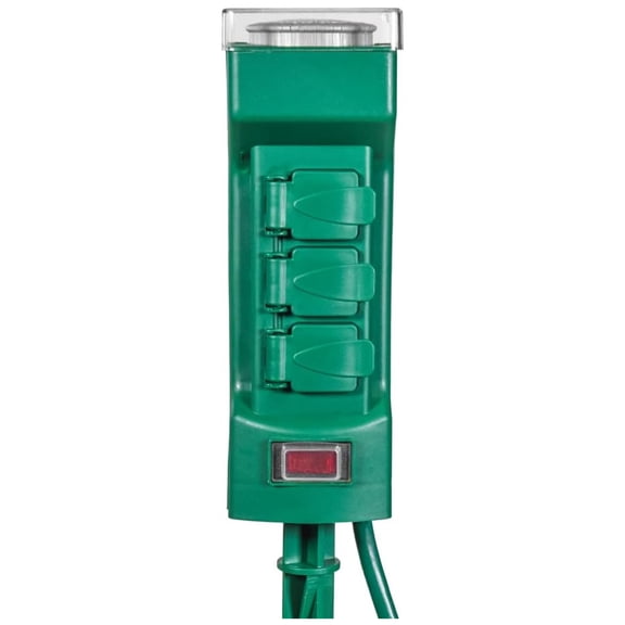 Outdoor Power Stake with Timer - 6 Outlet Grounded Extension Cord - 6ft - Green
