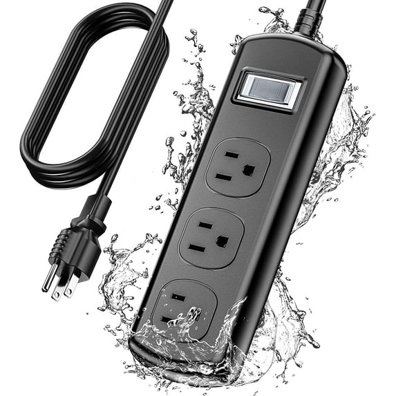 Outdoor Power Strip. 9 FT Extension Cord. Weatherproof Power Extender with 3 Wide Waterproof Outlets. Electric Shockproof and Overload Protection for Bathroom Kitchen Patio Christmas Lights.