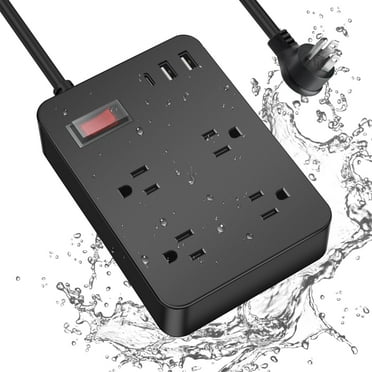 Outdoor Power Strip Waterproof 4 Wide Outlets & 3 USB Ports with Switch, Garden Weatherproof Surge Protector, 6ft Extension Cord for Lighting Appliances,Patio Kitchen Bathroom