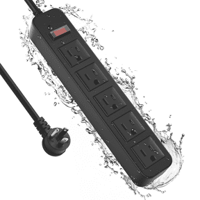 VILONG Outdoor Power Strip Waterproof,5 Outlets Charging,1700J Surge Protector,6ft Extension Cord,Flat Plug,for Yard &Camping,ETL Listed,Black