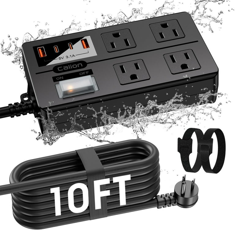 Outdoor Power Strip Weatherproof, 10 F Long Extension Cord Multi